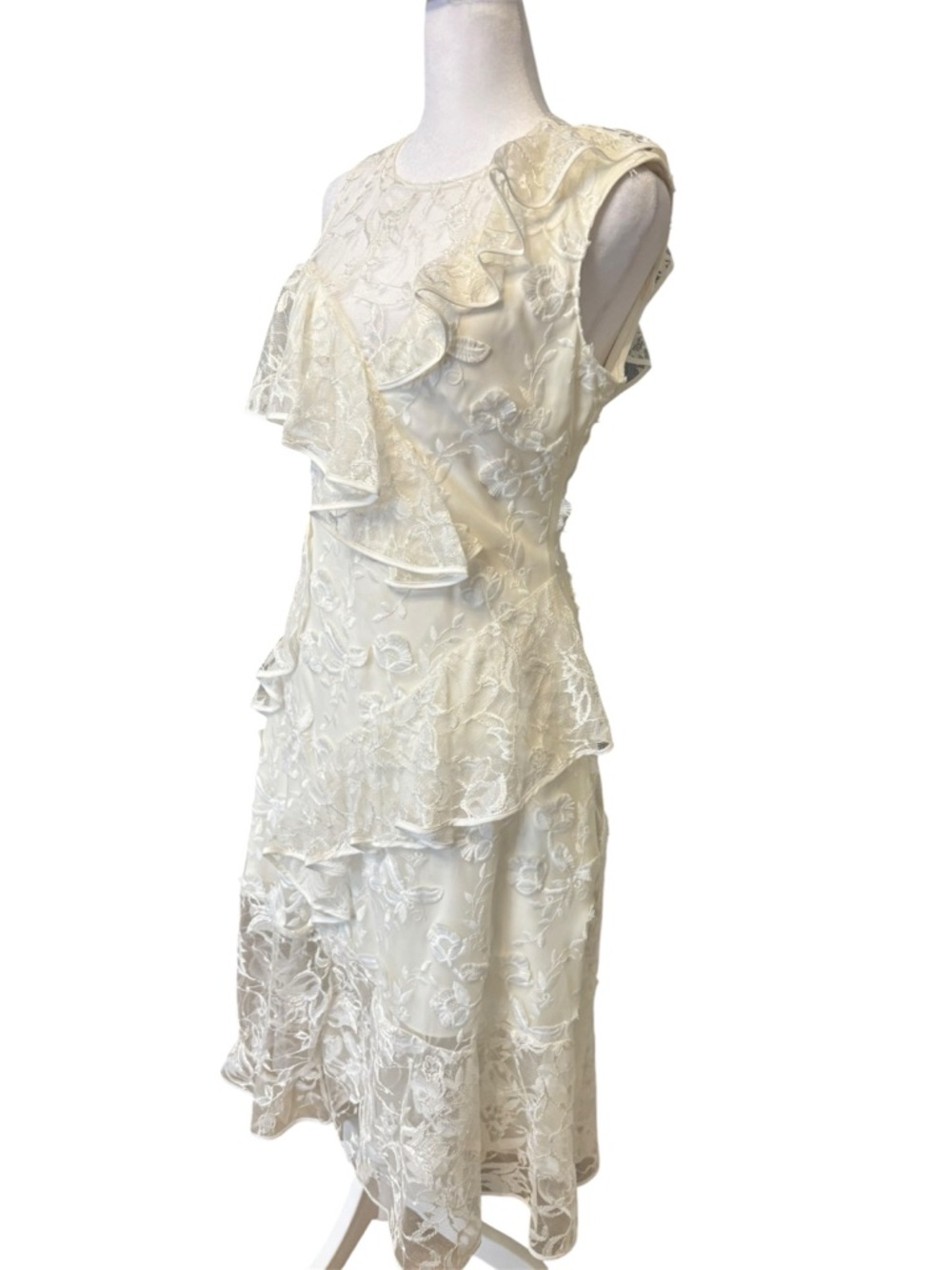 Stunning Sachine + Babi Ivory Lace Ruffle Midi Dress New